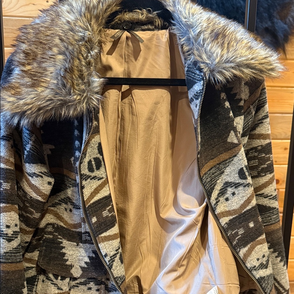 Stetson Geometric Pattern Bomber Jacket With Fur … - image 6